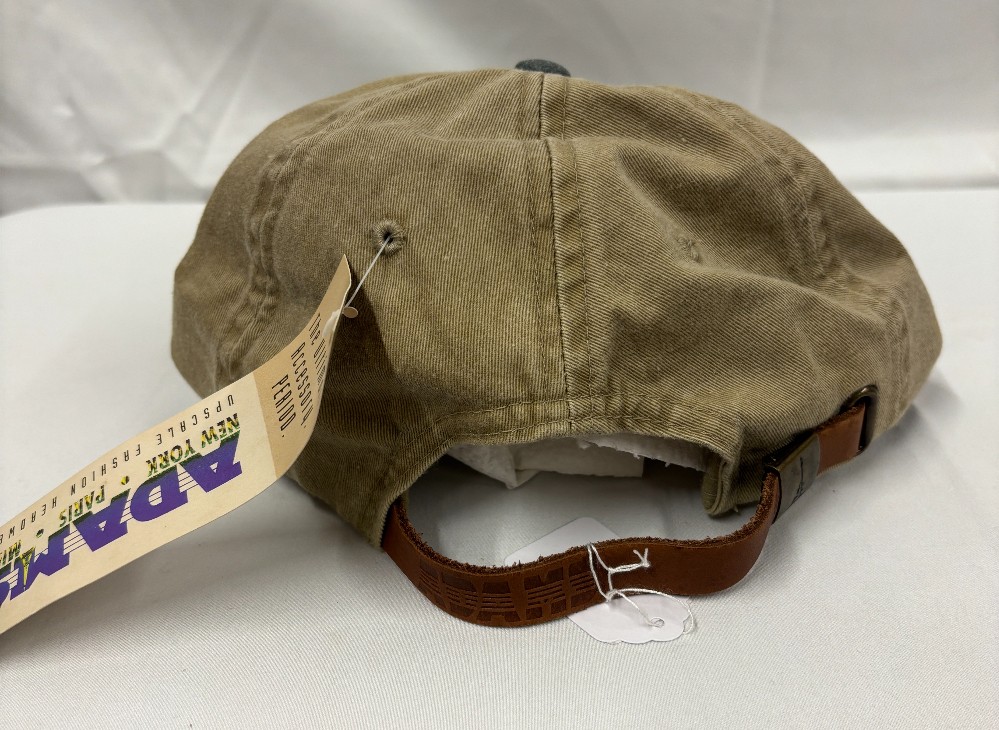 Hat Eco Tech khaki cotton cap w/green bill leather buckle Adams tag