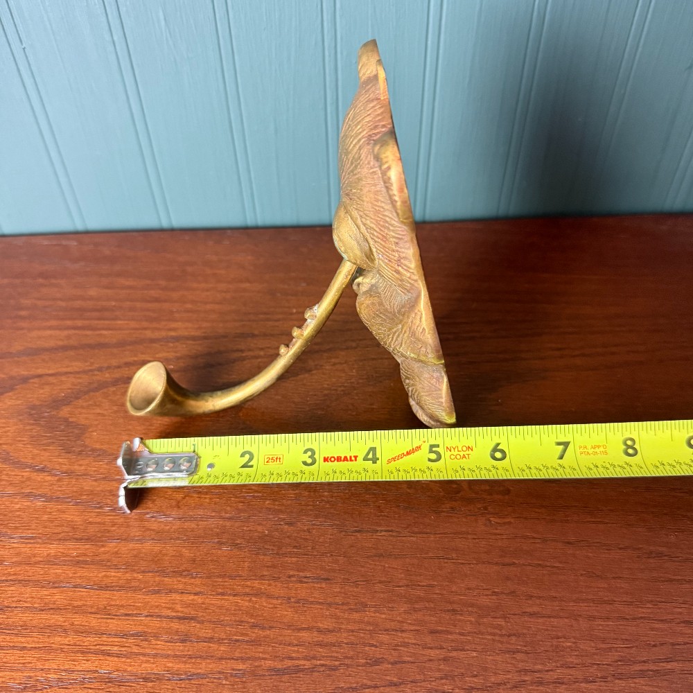 Vintage Brass Bear Wall Hook, Curved Horn Design