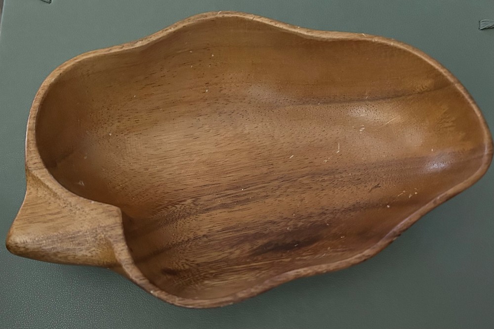 Vintage Hand-Carved Monkey Pod Wood Leaf Bowl | Mid-Century Modern Tropical Serving or Trinket Dish | Philippines Tiki Decor 1960s