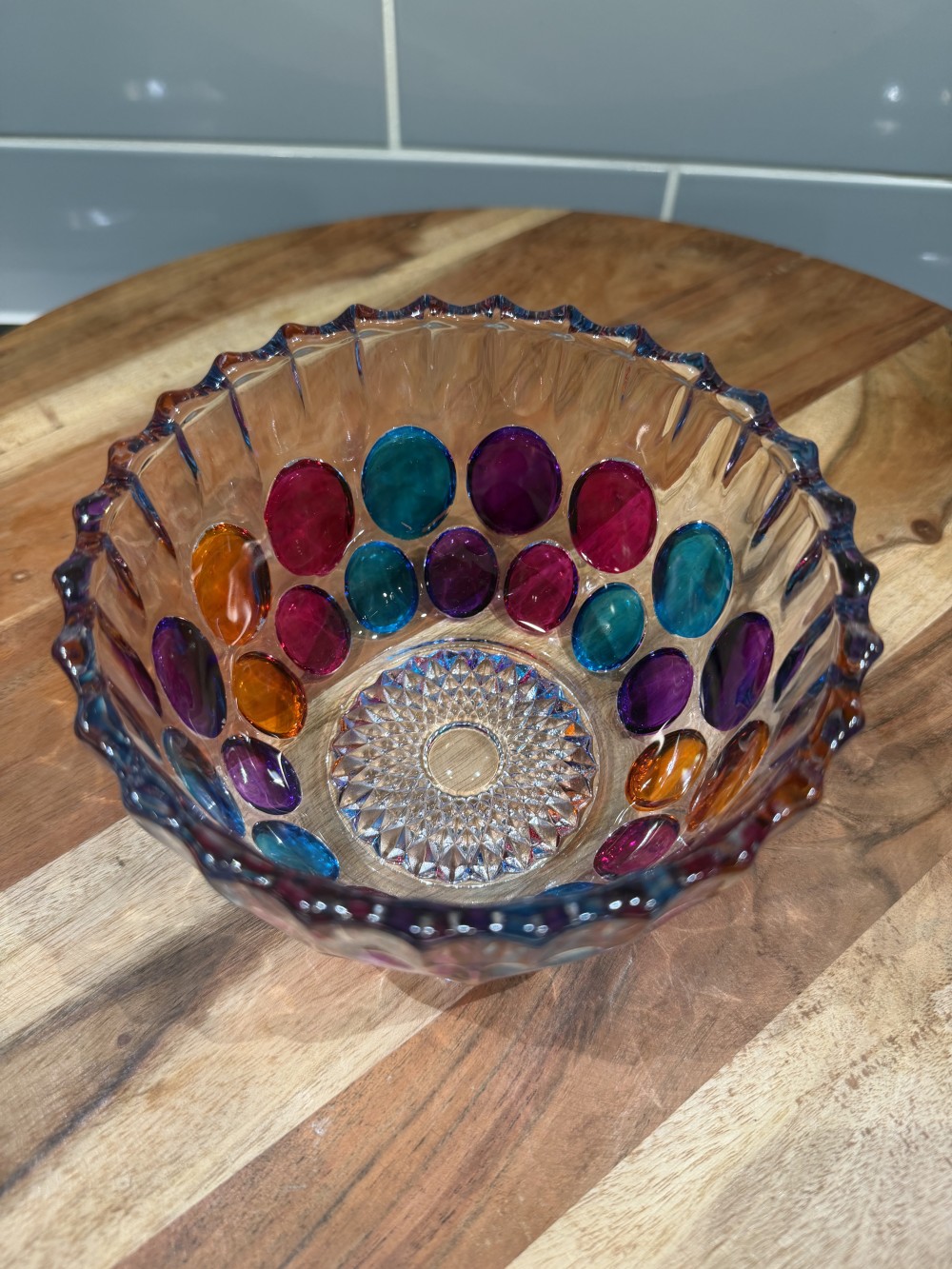 Retro Jewel-Tone Glass Candy Dish – 5”