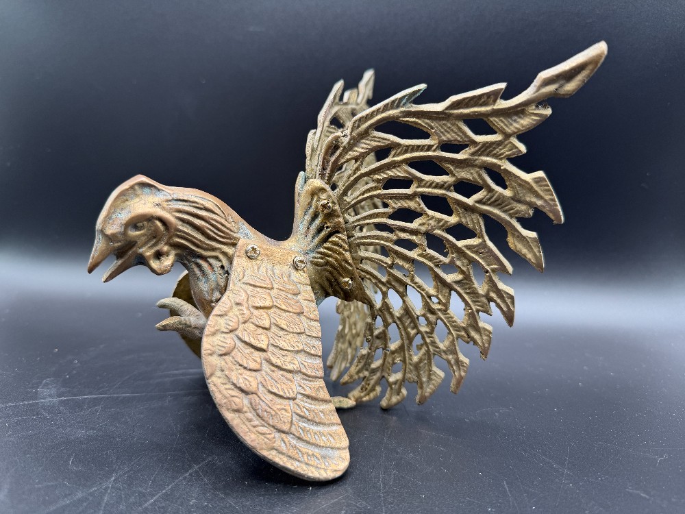 Mid-Century Open-Lattice Brass Fighting Roosters Gamecocks- Pair