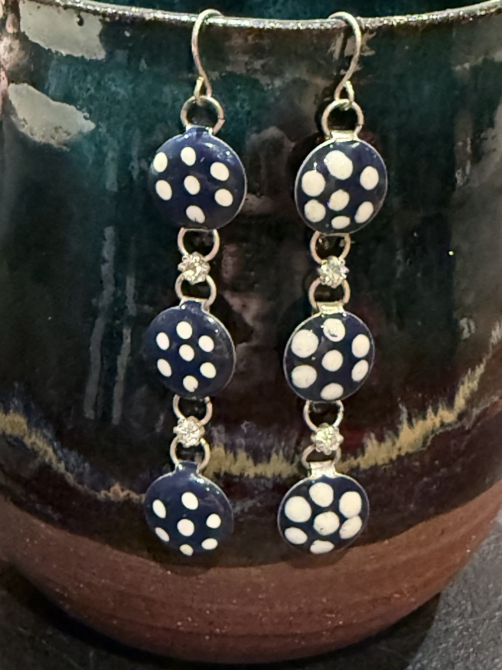 Vintage Earrings - Blue with Polka Dots - 3 tiers