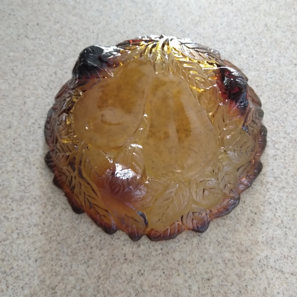 Amber Indiana Glass Footed Bowl Pears Leaves