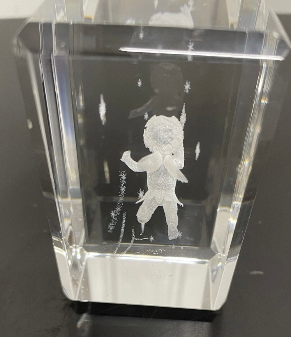 Crystal Art Glass 3D Laser Engraved Flying Cherub Paperweight Figurine Block