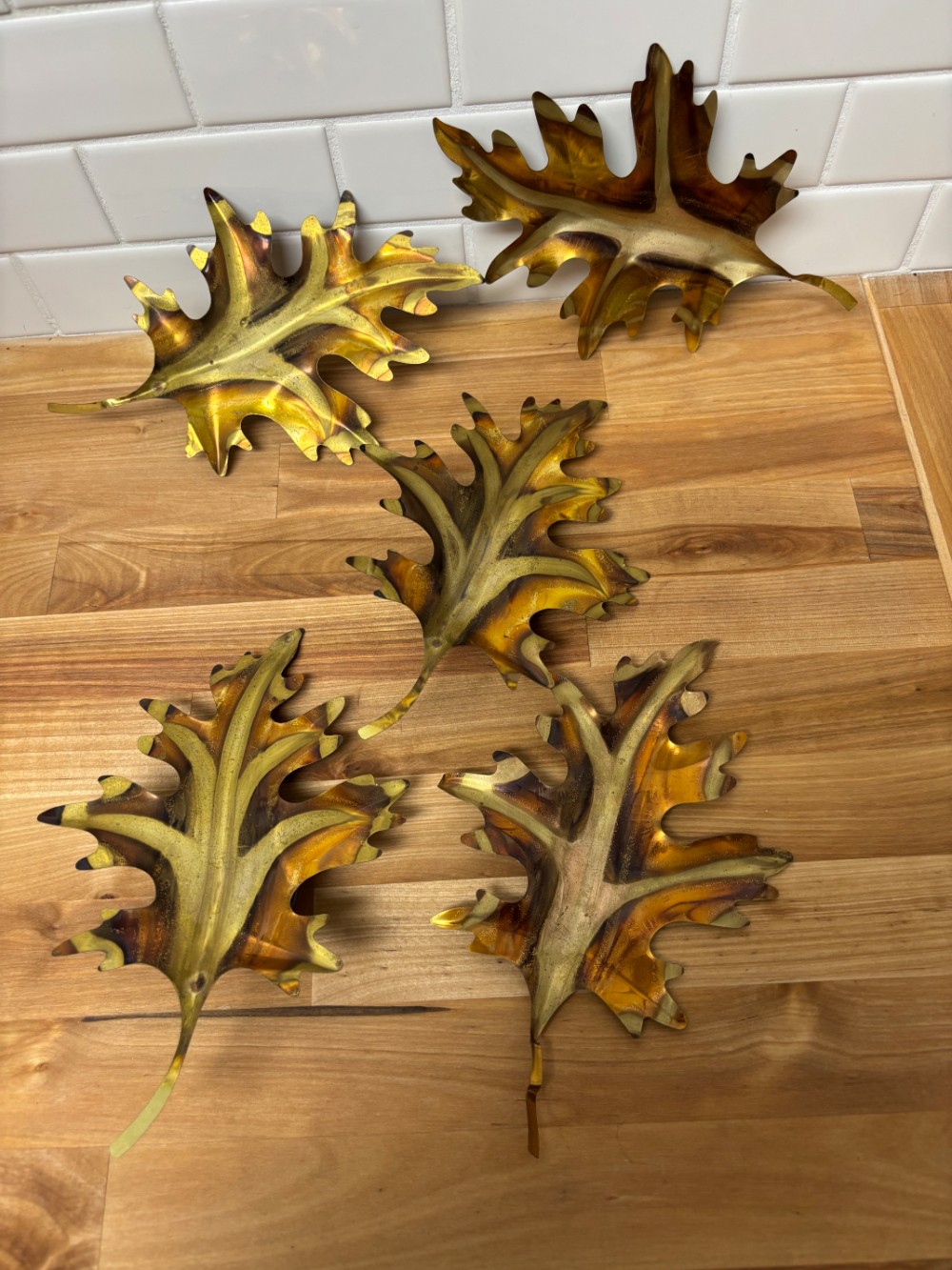 Metal Oak Leaf Wall Hanging Set of 5 Vintage MCM Hollywood Regency Autumn Wall Decor