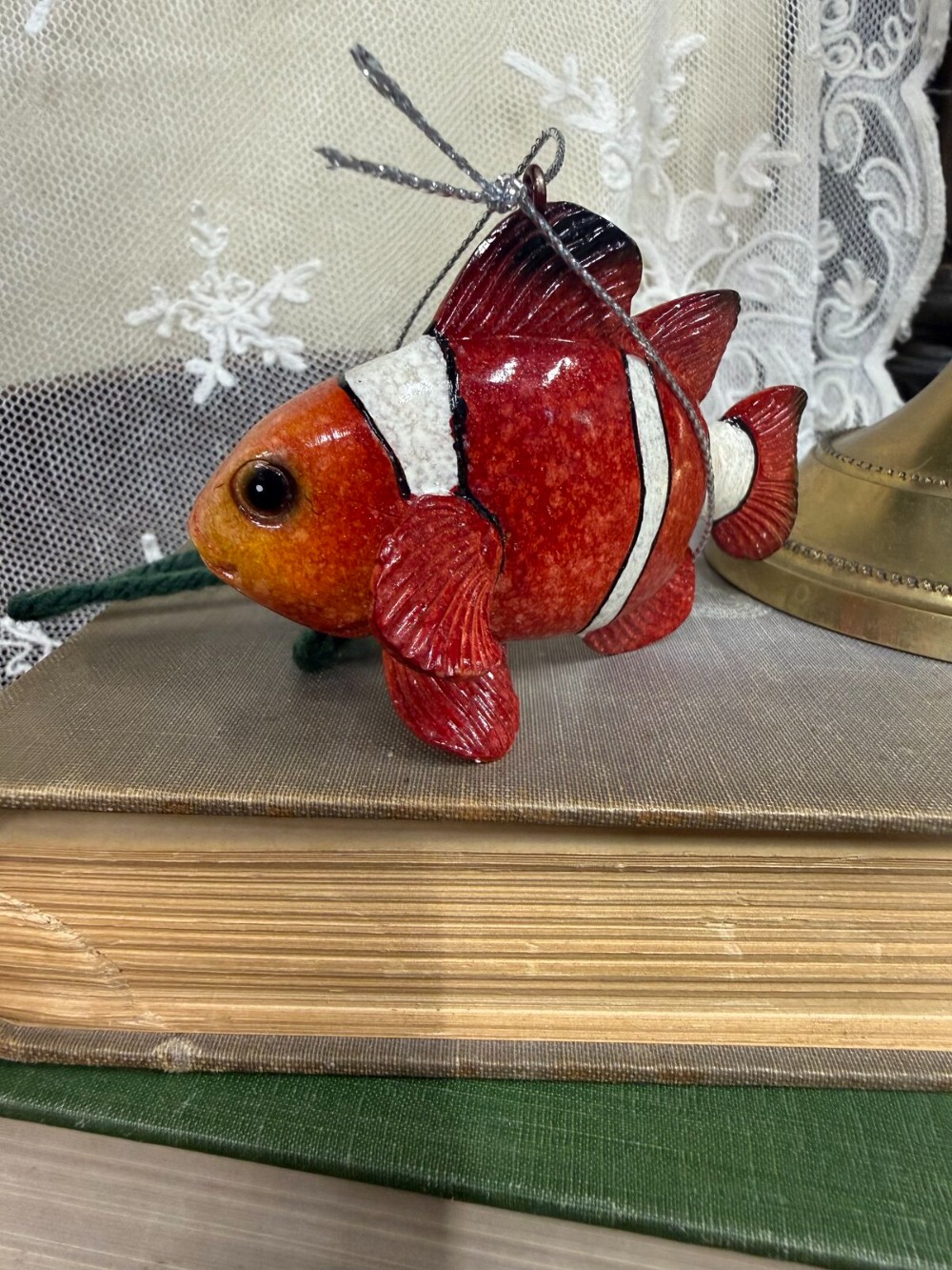 Clownfish Christmas Ornament Red and White Painted