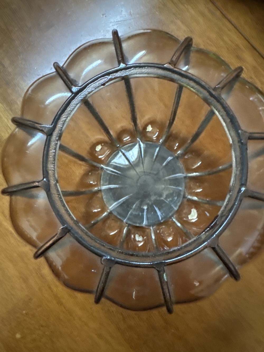 AMBER GLASS OVAL/COPPER BANDS