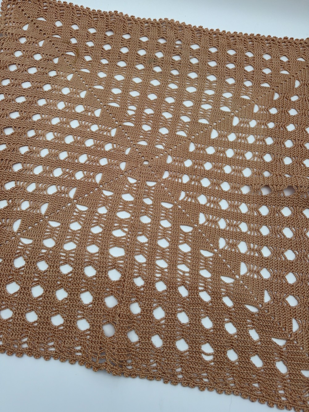 Vintage Large Square Crochet Doily Warm Camel