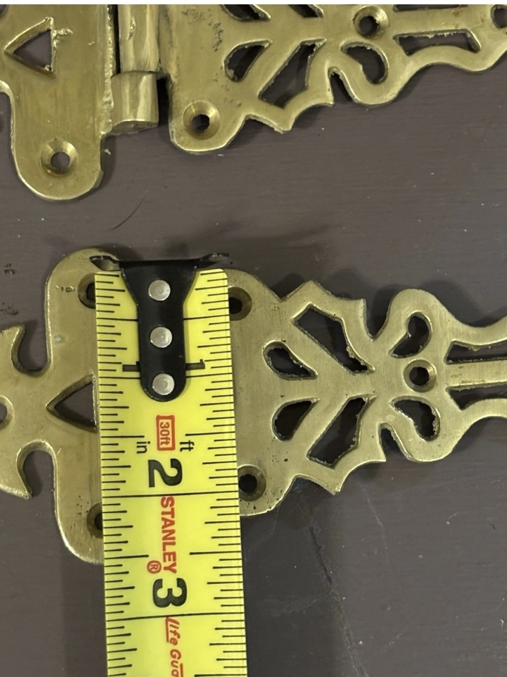 Antique Solid Brass Offset Ice Box Hinges Set of 3 Decorative Cabinet Strap Hinges 6¾”