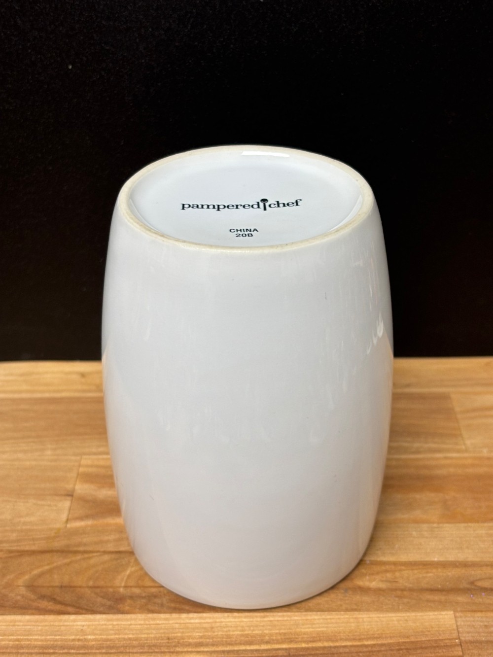 Pampered Chef White Ceramic Utensil Crock Holder PC Logo Cottagecore Kitchen