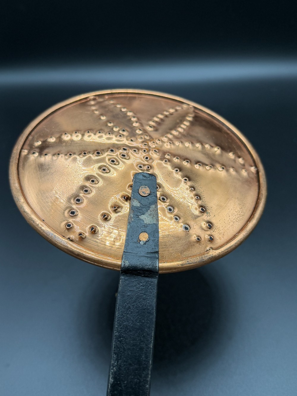 Copper and Cast Iron Skimmer with Wrought Iron Handle