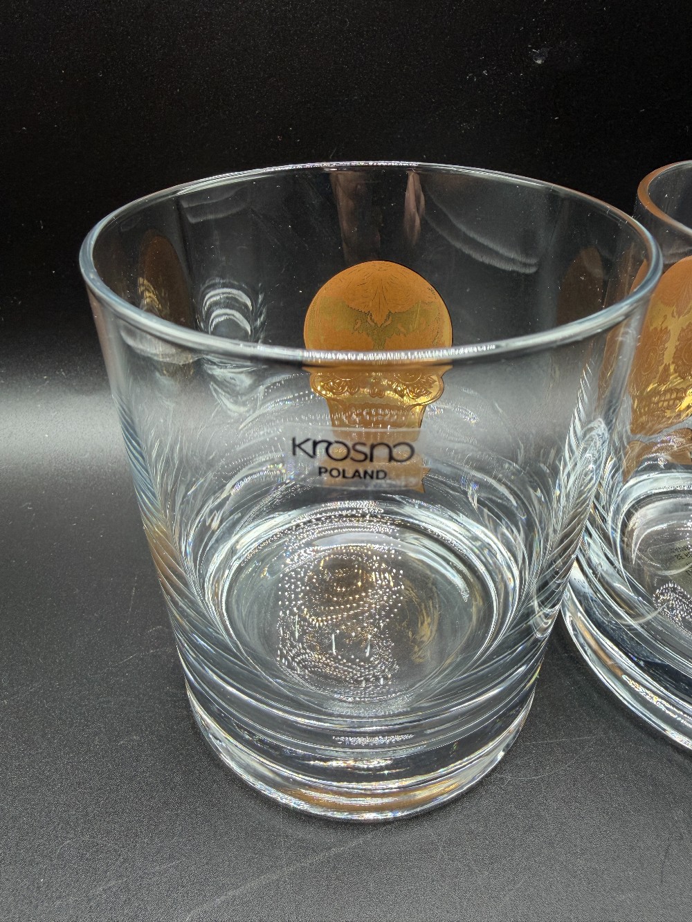 Krosno Poland Gold Sugar Skull Whiskey Glass – Day of the Dead Lowball Tumbler set of 2