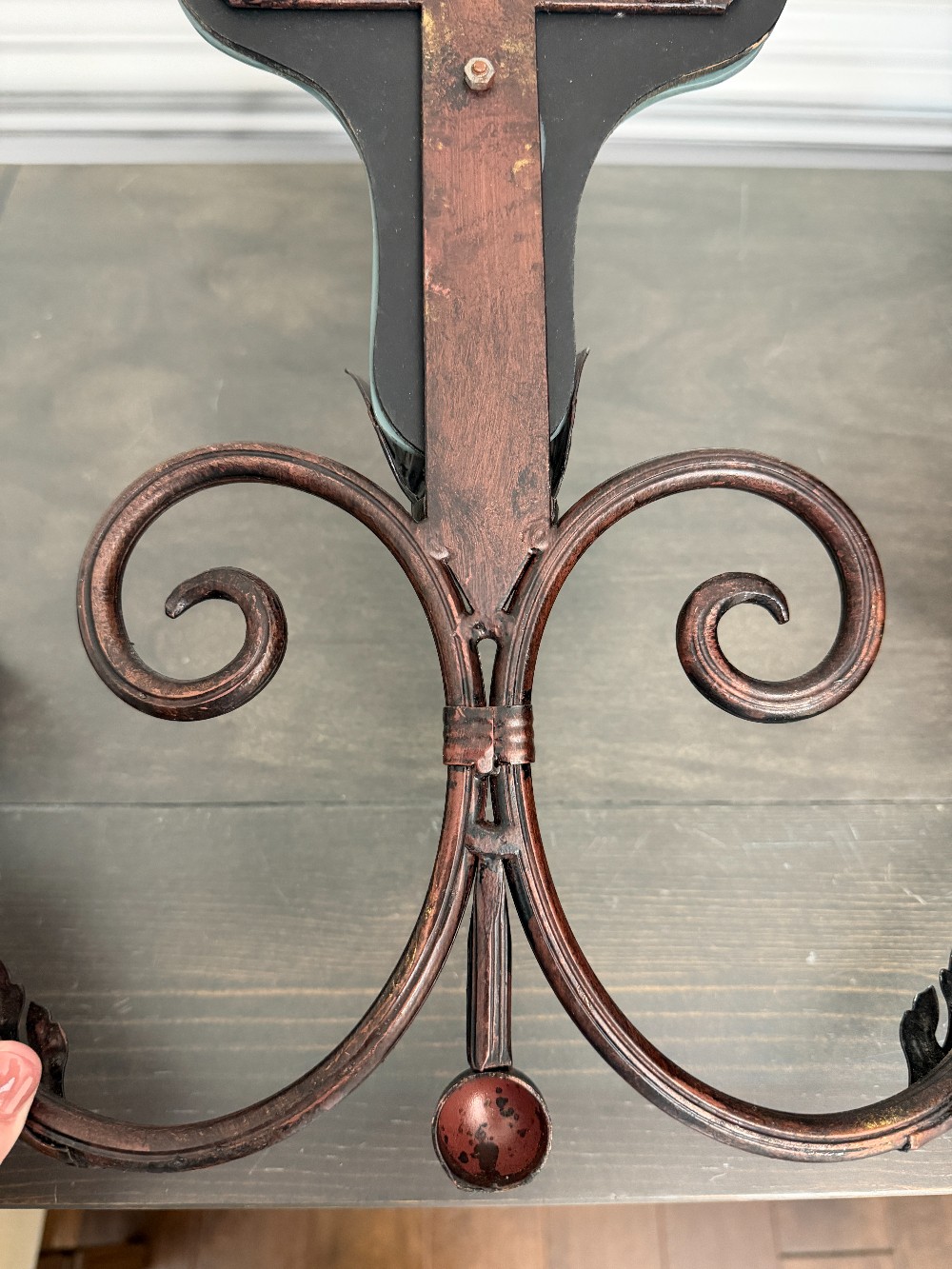 Ornate Iron & Etched Mirror Double Candle Wall Sconce