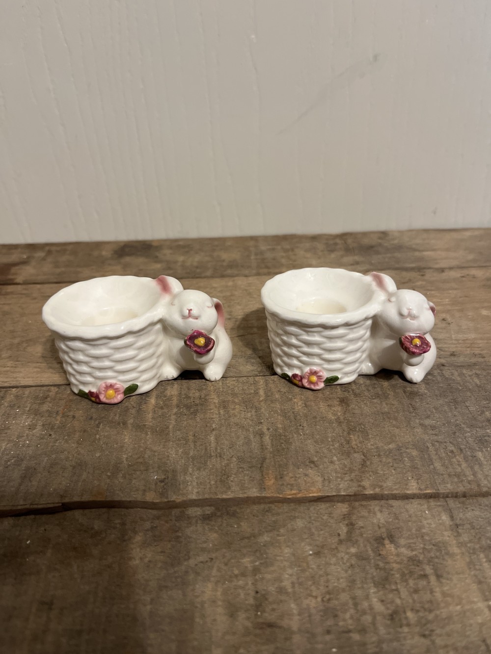 Vtg Avon bunny candle holders