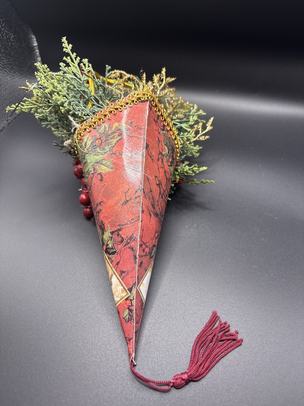 Christmas Hanging Cornucopia Vintage Style ~12 in H