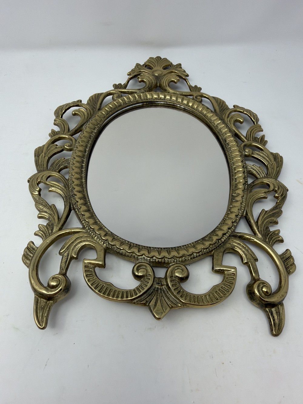Vtg Ornate Brass Vanity Mirror