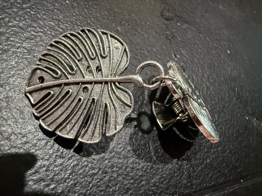 Sweater Clip, Cloak Clip, Dress Clip: Silver Fan Leaves Connected