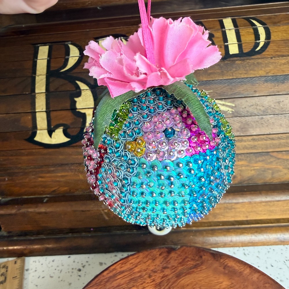 Vintage Handmade Sequin Beaded Push Pin Ornament