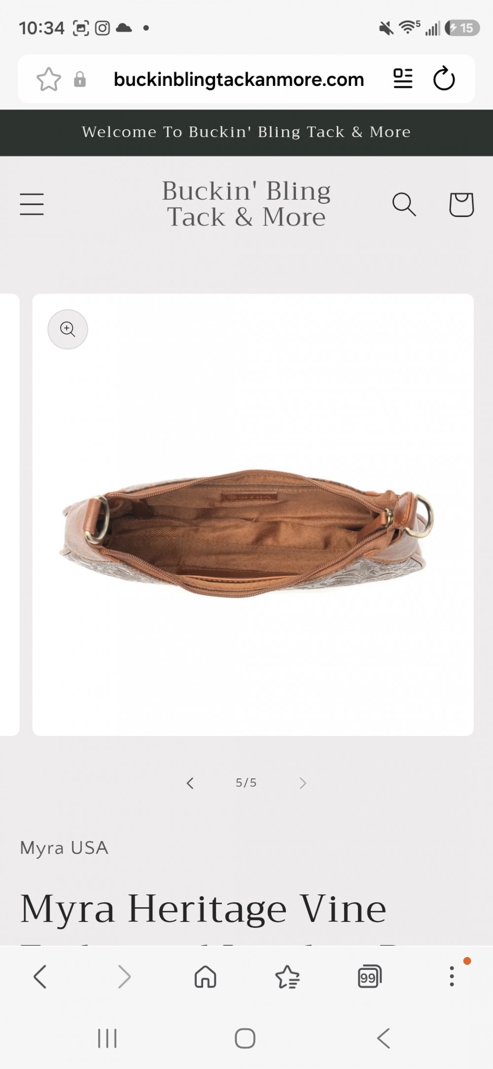 Bag Shoulder Heritage Vine Hand Tooled Leather