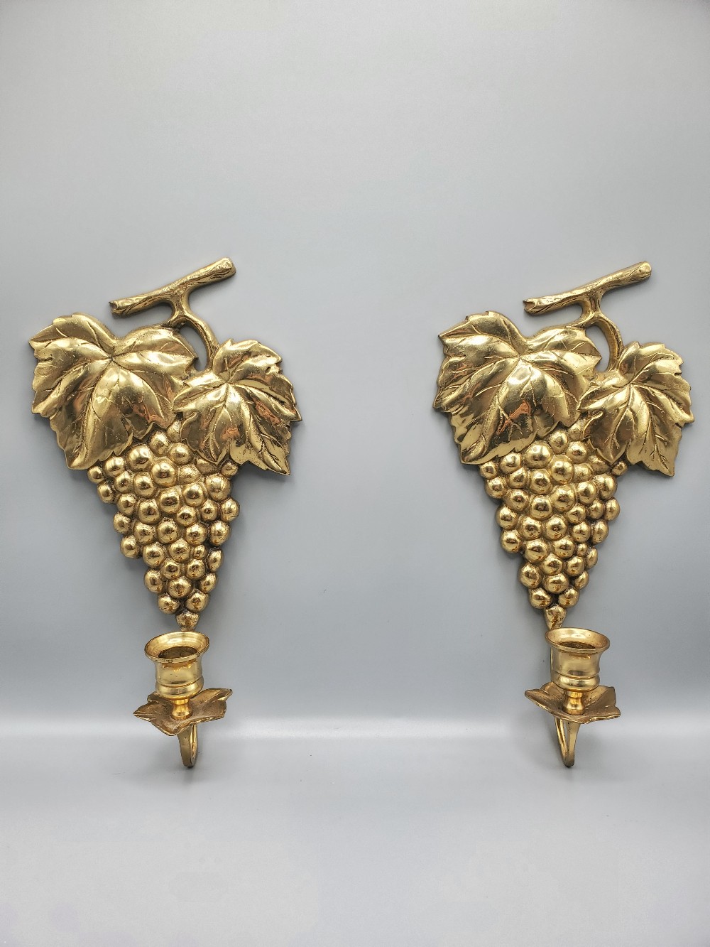 Vintage Brass Grape Wall Sconces Set of Two