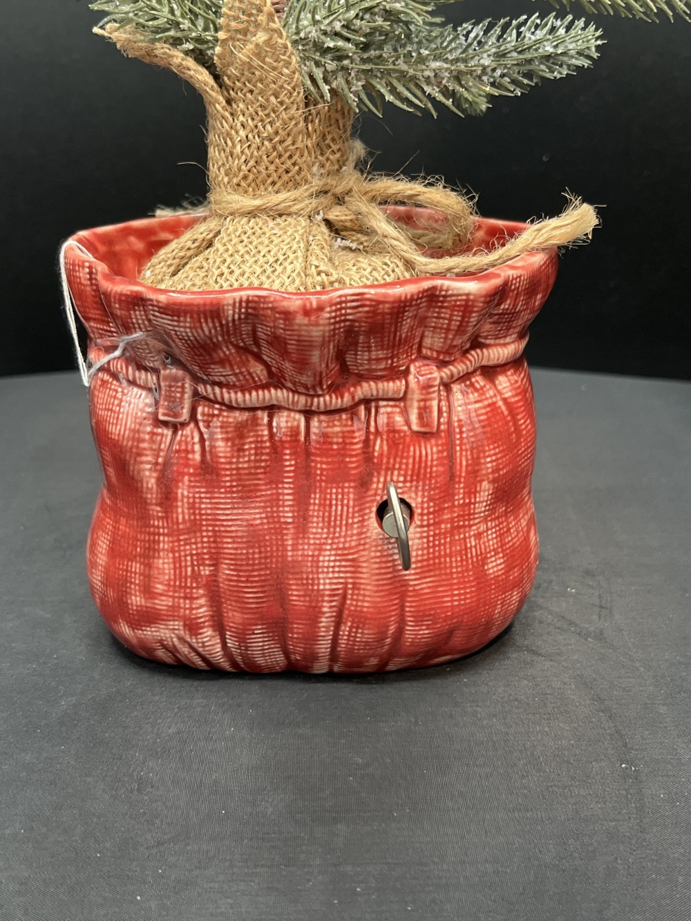 Vtg Santa Bag pottery music box w/ tree