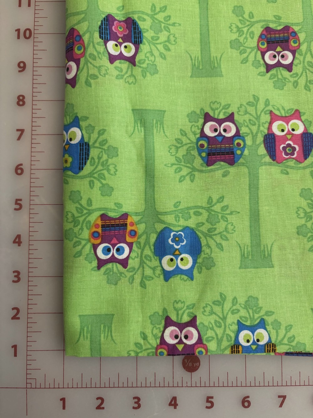Sitting Pretty Owls Green Cotton Fabric