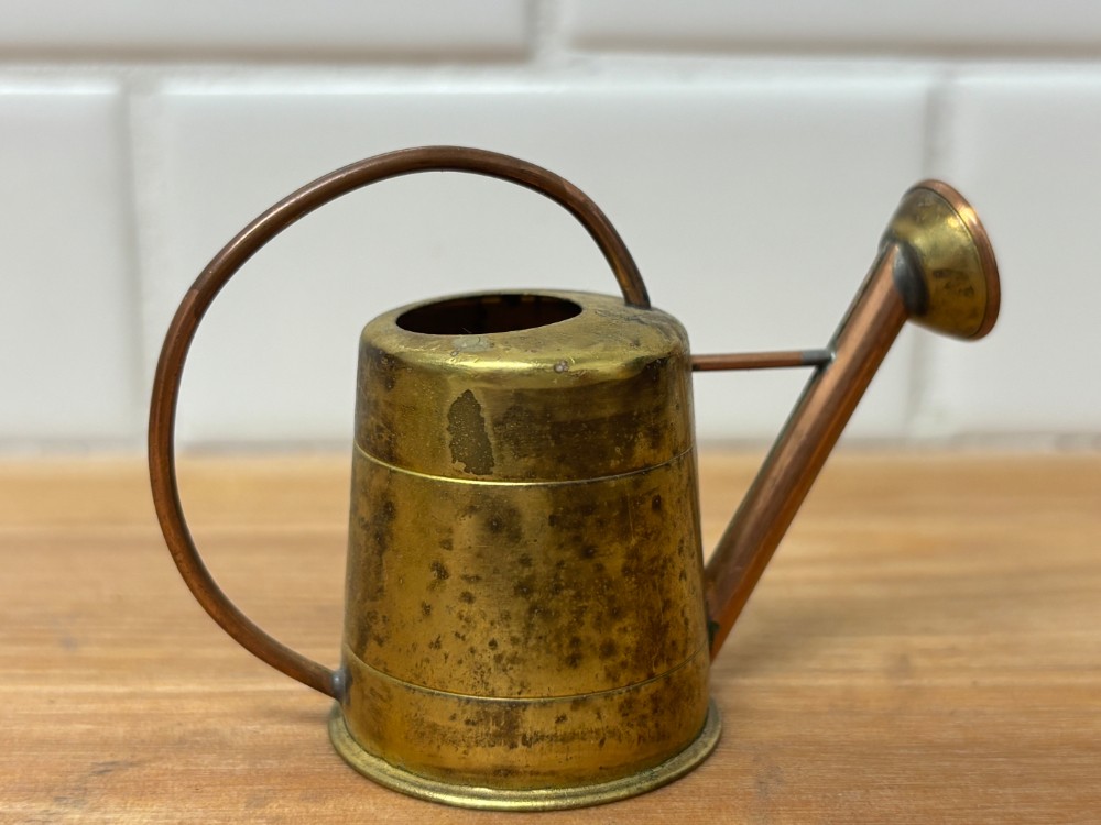 Miniature Vintage Brass & Copper Watering Can Made in Japan Dollhouse Garden Décor 2