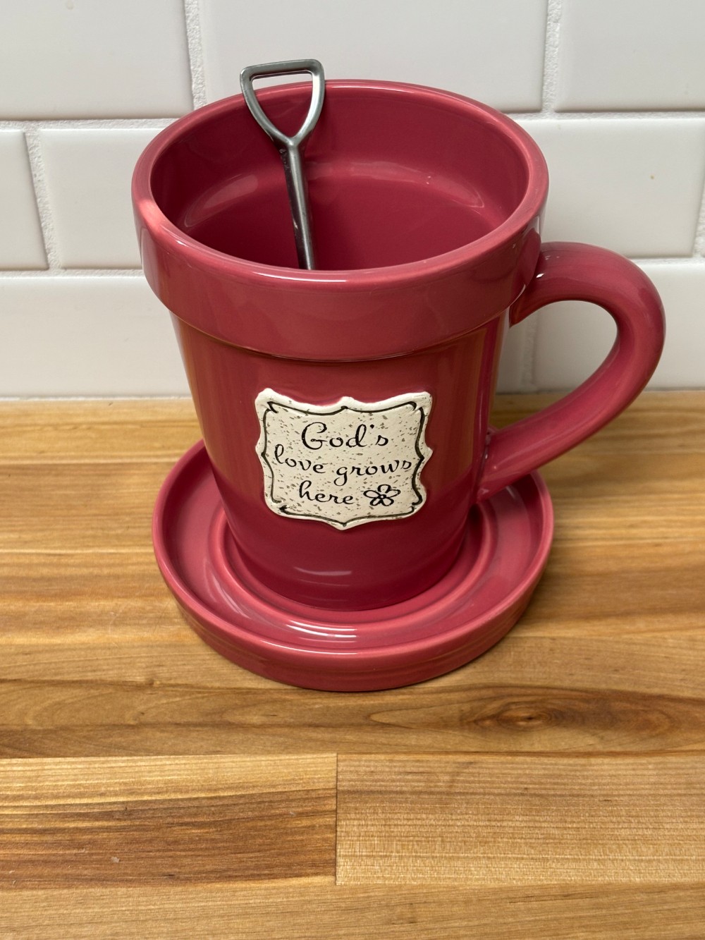 Mug Flower Pot Ceramic Gift Set Divinity Boutique God's Love Grows Here Shovel Spoon