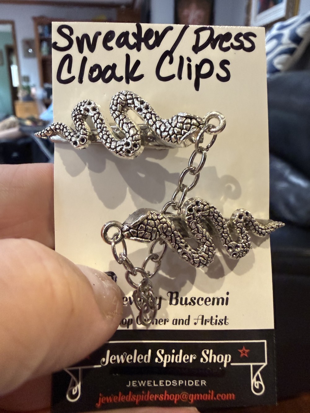 Sweater clips - Serpents, Snakes in Silver, Cloak Clips, Dress Clips