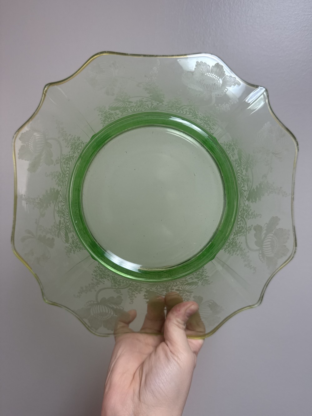 Cambridge Uranium Glass Apple Blossom Bowl
