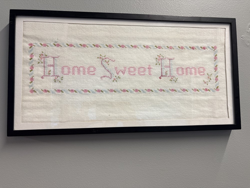 Needlepoint “Home Sweet Home” Framed Art