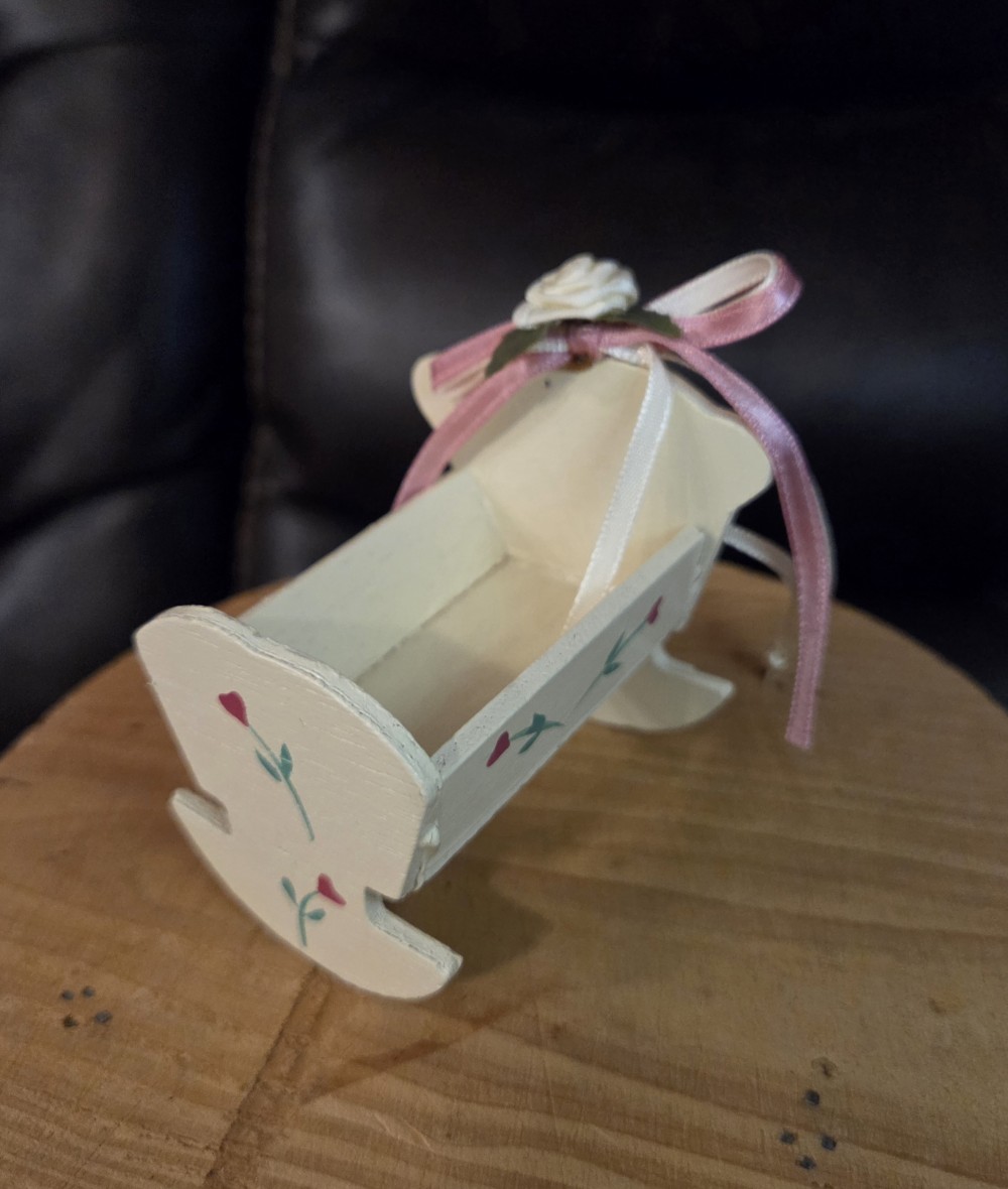 VTG Miniature Wood Baby Cradle