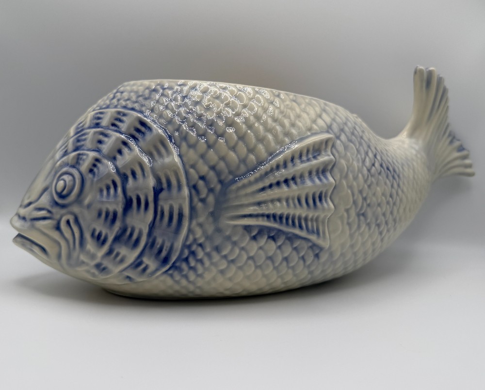 Vintage Hand-Painted Ceramic Fish Planter (Fish Soup Tureen Base)  – Signed Cherrie Nute SC Artist