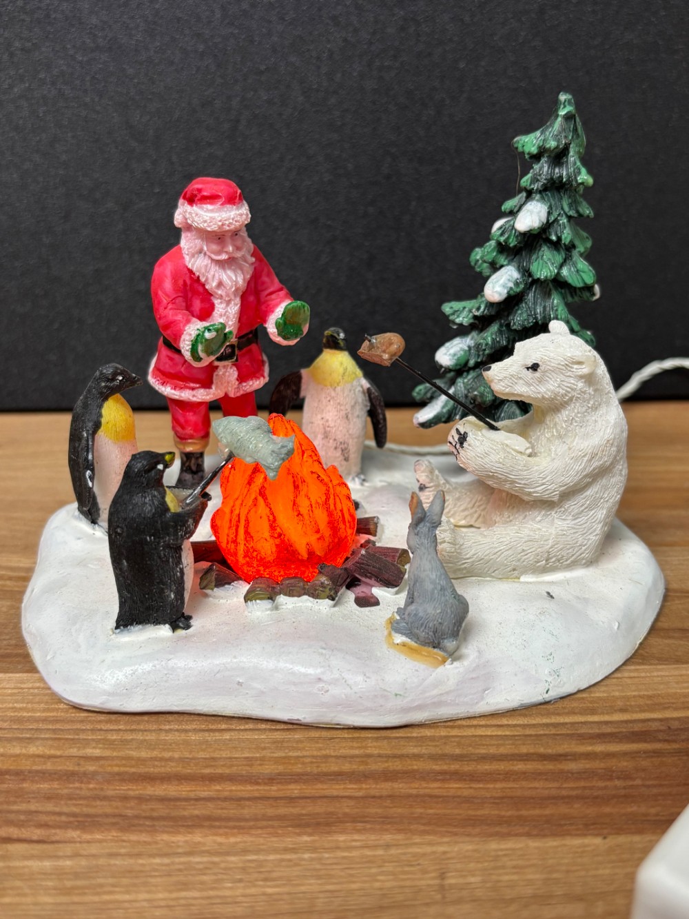 Lemax Fireside Fun Lighted Campfire Santa Polar Bears Christmas Village 4 Piece Set