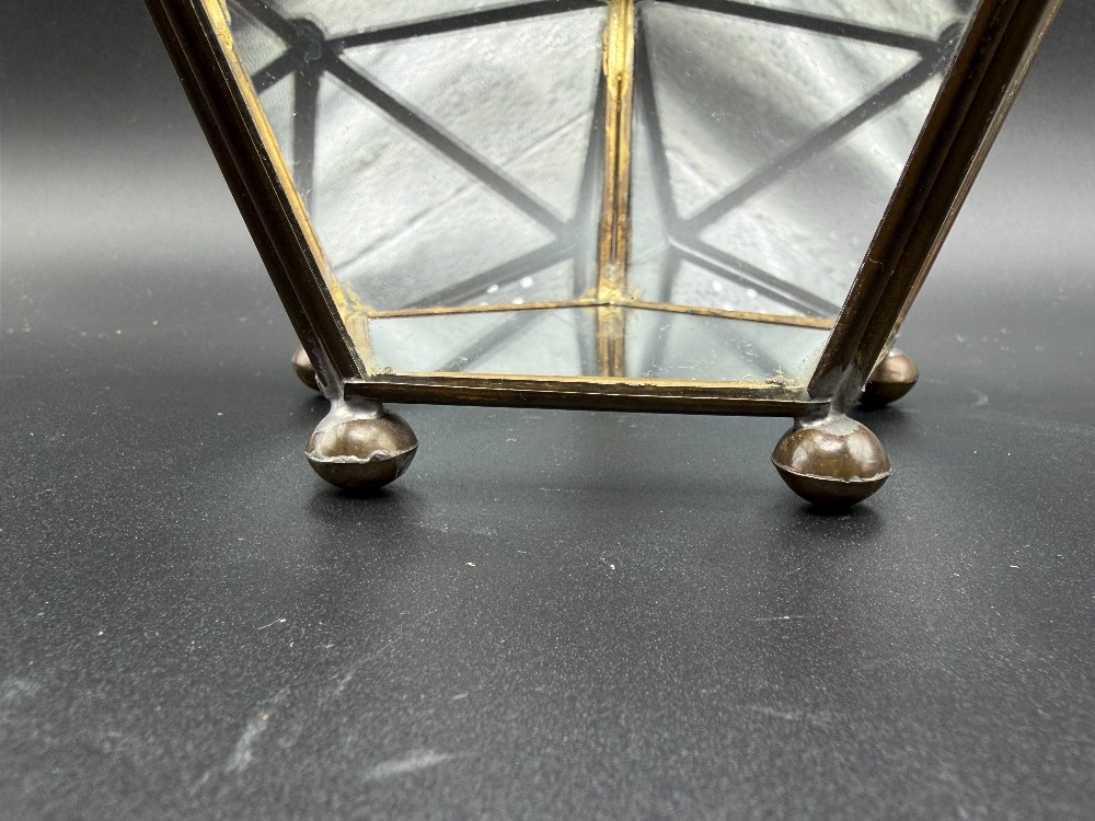 Brass Glass Pentagon Trinket Box Vintage