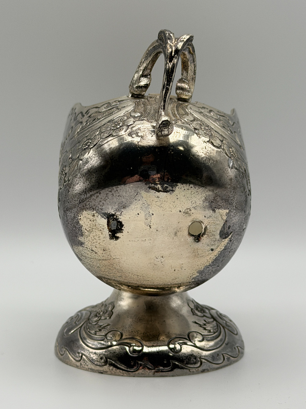 Vintage Floral Repoussé Silverplate Sugar Scuttle