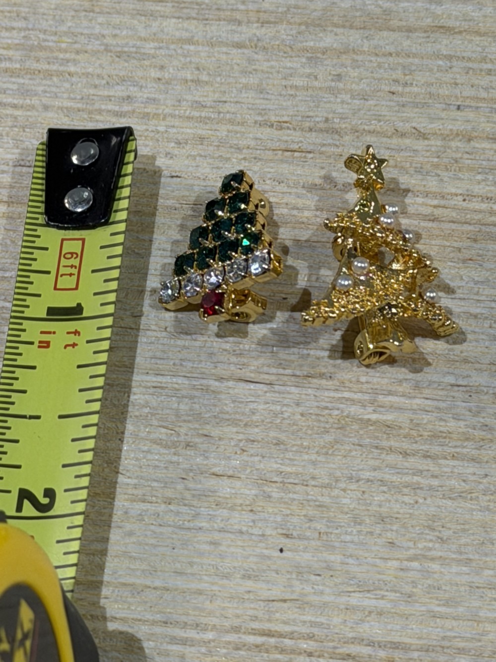 VTG Pair of Mini Jeweled Christmas Tree Brooches