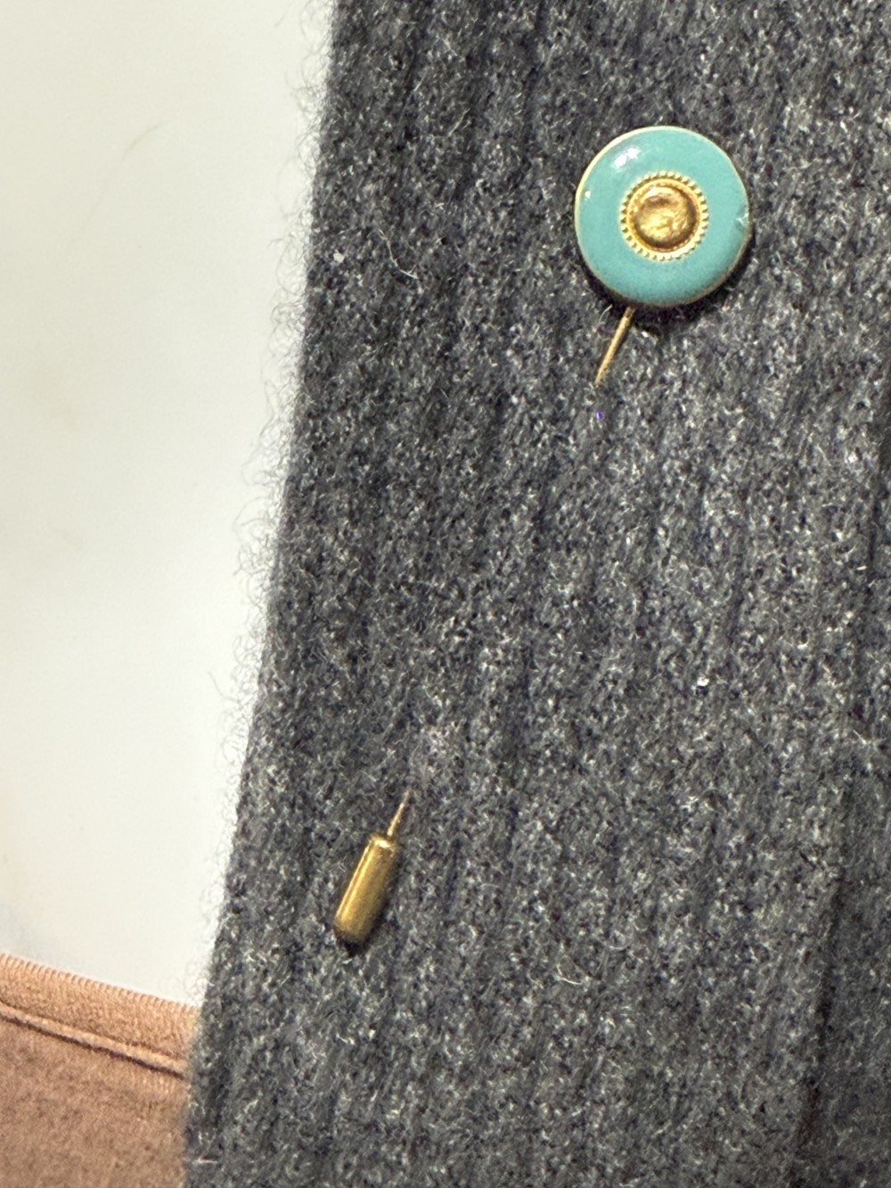 Hat Pin / Scarf Pin - Vintage Enamel Teal and Gold Button, Lapel Pin, Hat Pins,