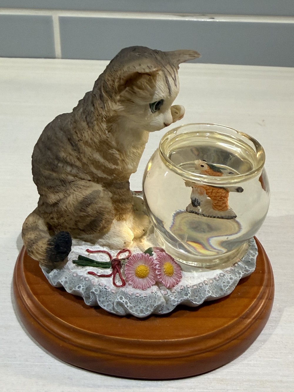 Vintage Cat and Goldfish Bowl Figurine