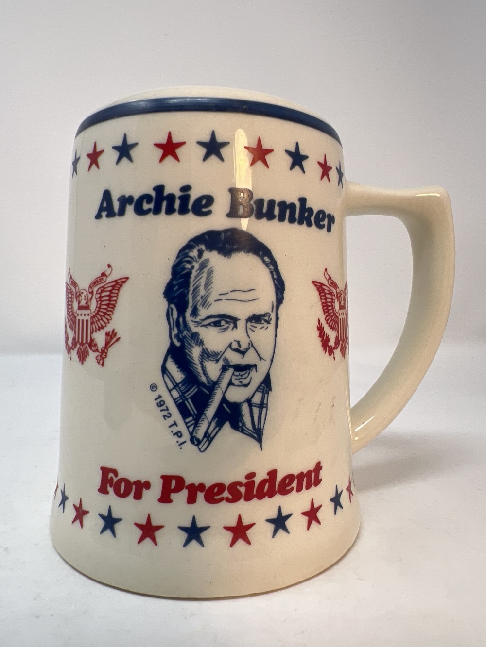 Mid-century Archie Bunker for President beer mug