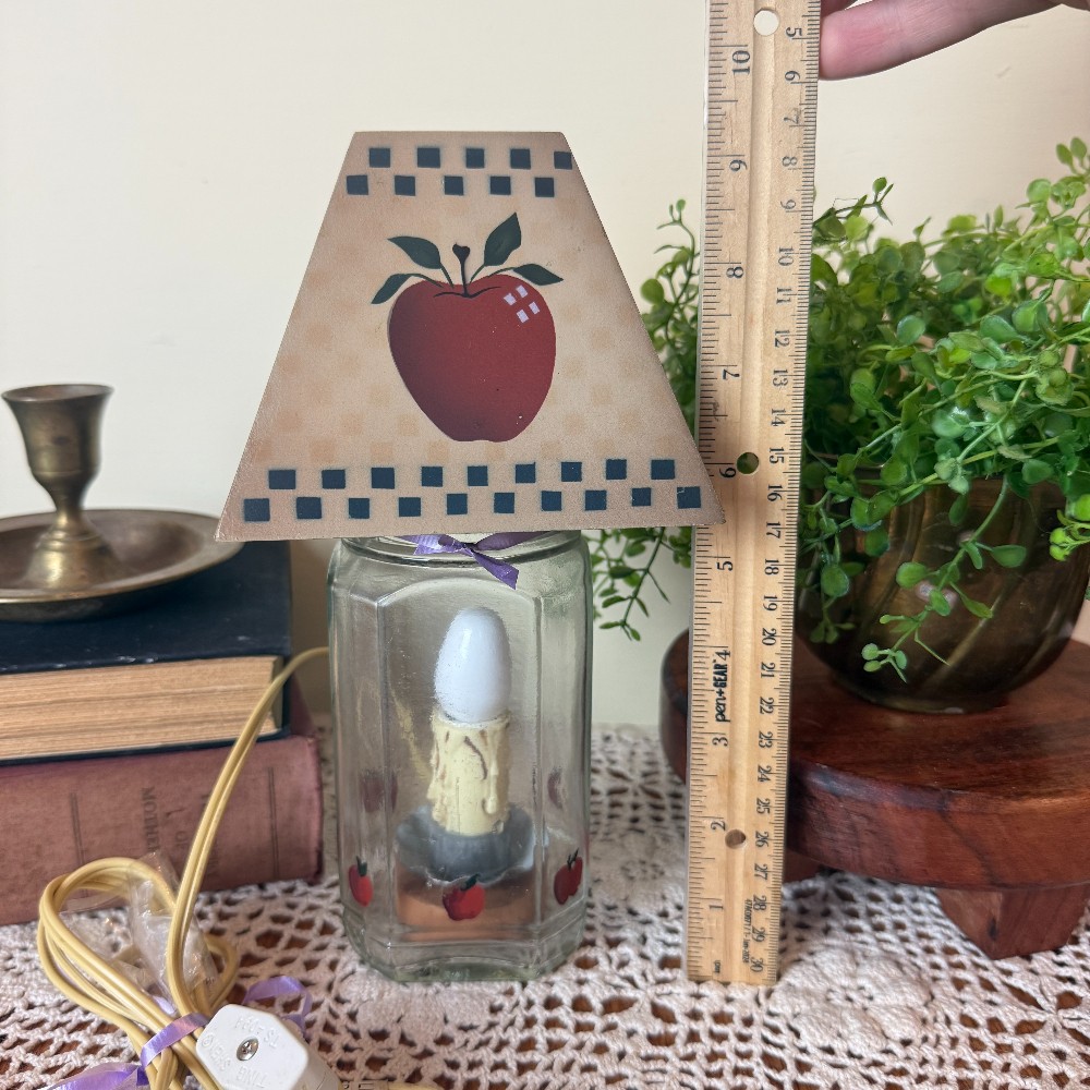 Apple Folk Art Jar Lamp with Painted Shade