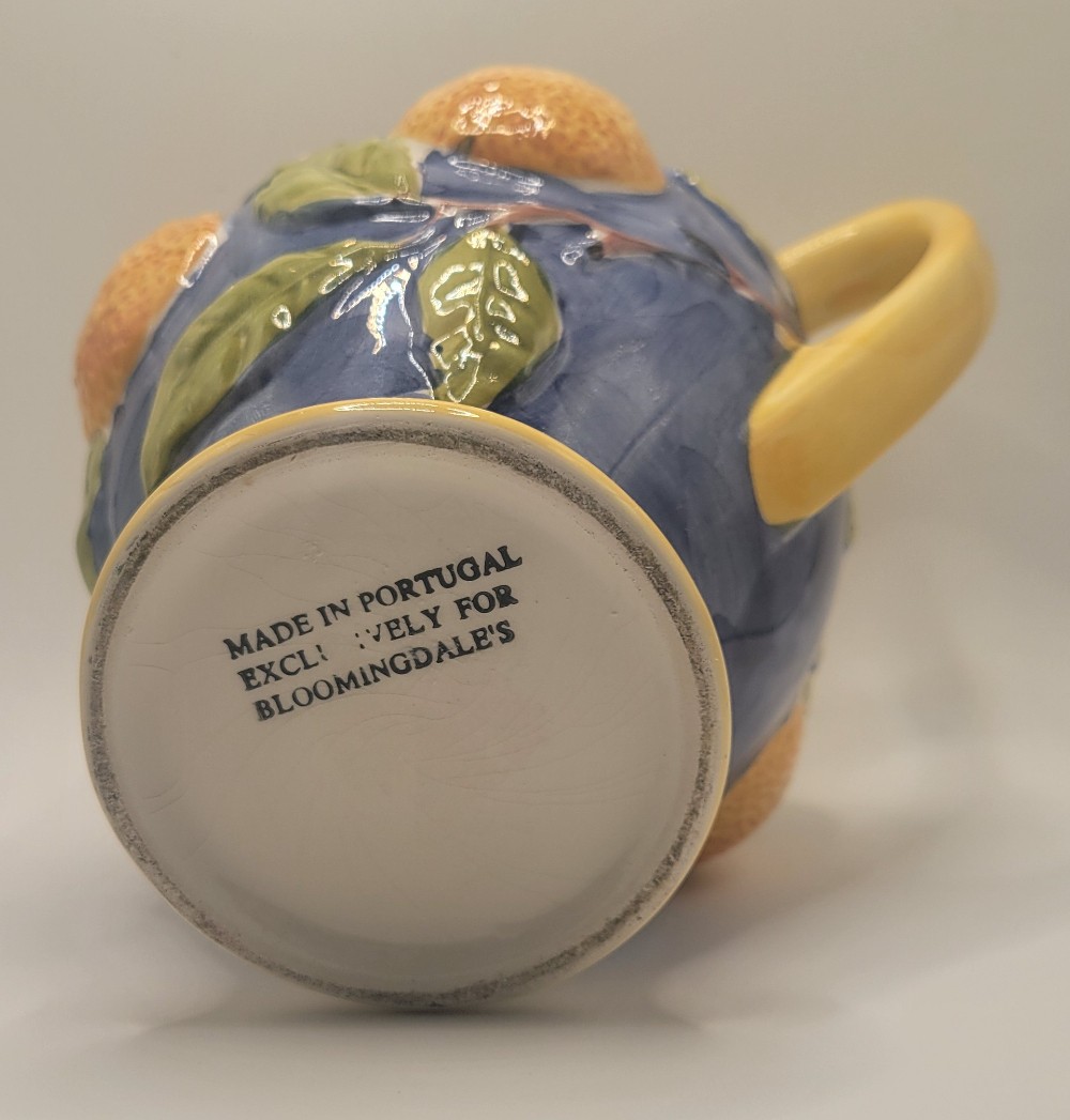 Hand-Painted Majolica Orange Ceramic Pitcher