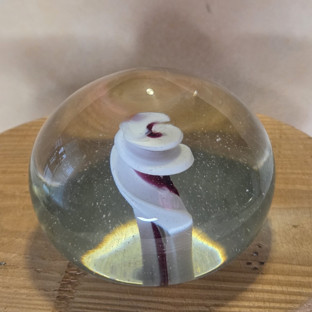 Handblown Art Paperweight Red & White Swirl