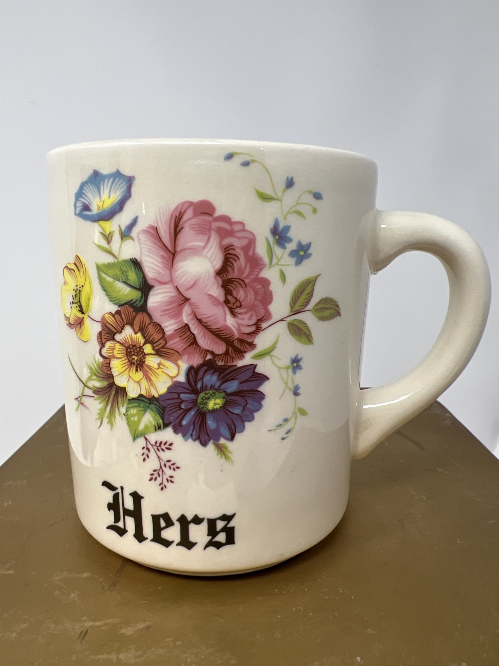 Vtg Floral Hers Coffee Mug