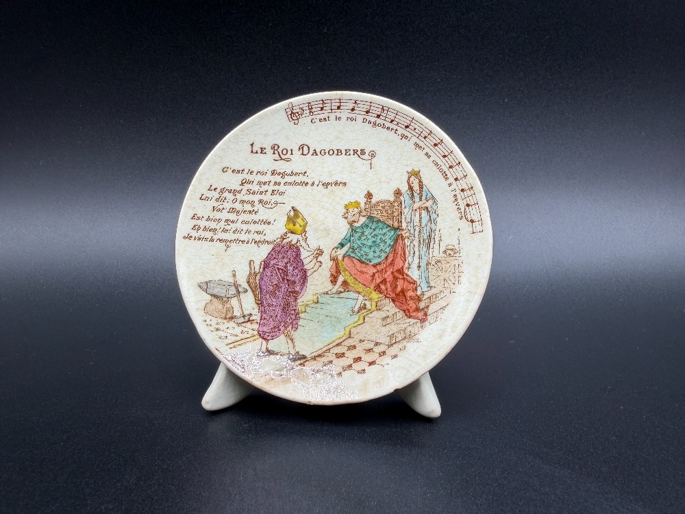 Antique French Faience Miniature 3 Inch Easel Plate - Le Roi Dagobert by G.D. Paris