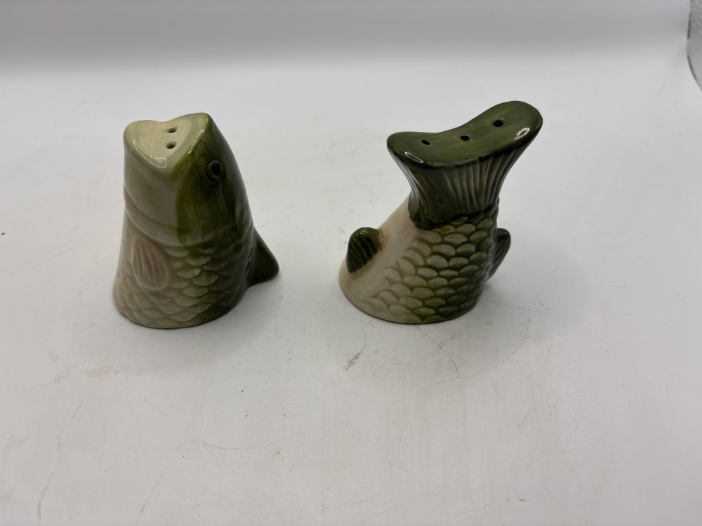Bass Fish Salt and Pepper Shakers Vintage As-is
