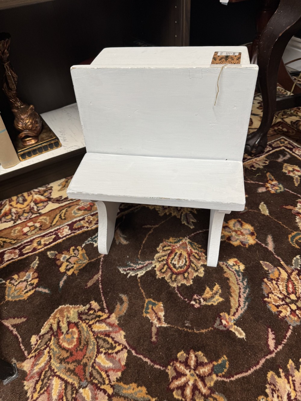 stool, with heart cutouts, painted white