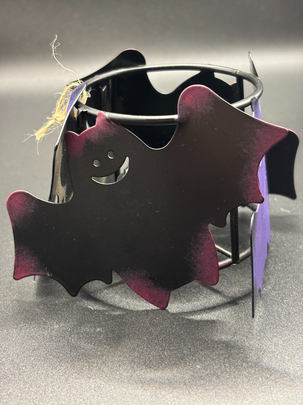 Halloween decor bat votive candle holder square metal black & purple