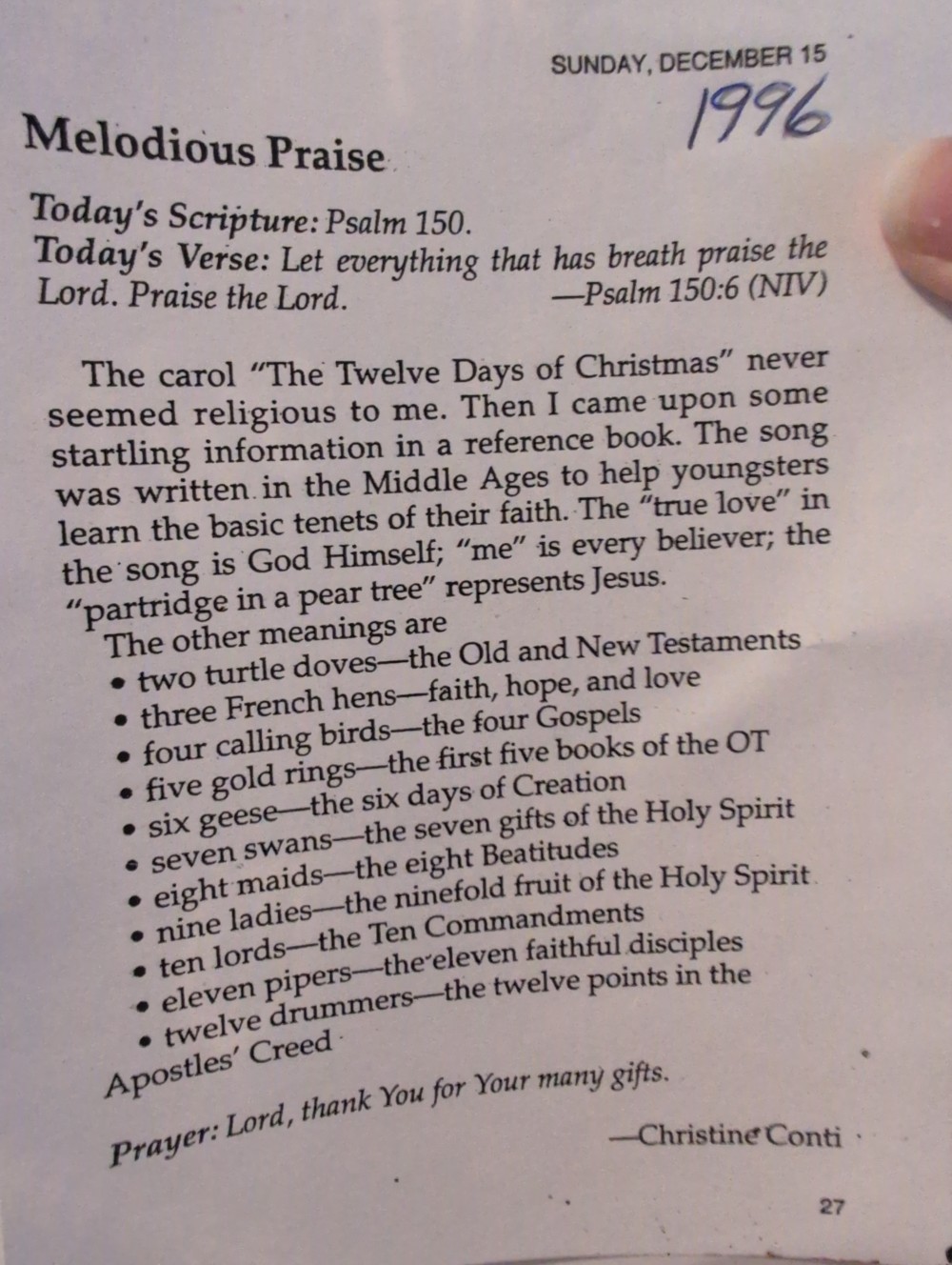 Complete set of 12 Days of Christmas ornaments in tin