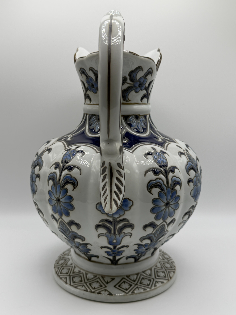 Chinoiserie Blue and White Porcelain Ewer Pitcher